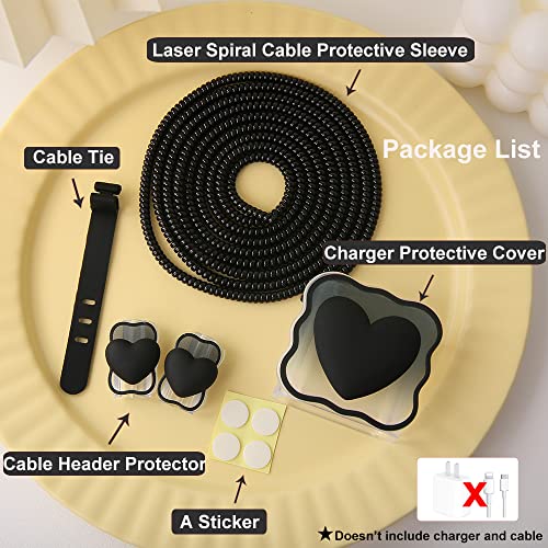 Compatible with iPhone 18W/20W USB-C Charger Cover Lovely 3D Love Heart Waves Clear Soft Charger Protector Cute Cable Saver for iPhone 11 12 13 14 Pro Max Fast Power Adapter, Black 1 (5in1) - color: Black 1 (5 in 1)