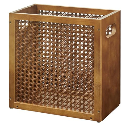 TIOPGHAD 3-Gallon Small Rattan Wicker Waste Basket Trash Can, Brown | Bamboo Frame with Handles, 11.8x6.7x11.8 inches, Waterproof Coating, Ideal for Bathroom, Office and Bedroom - color: Brown