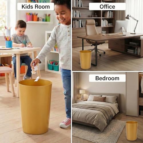 Mini Waste Basket - Durable Small Plastic Garbage Trash Can Bin - Lidless Open-Top, Slim Profile for Compact Spaces - Suitable for Home, Bathroom, Office, Bedroom, Kitchen and More, Soft Brass - color: Soft Brass