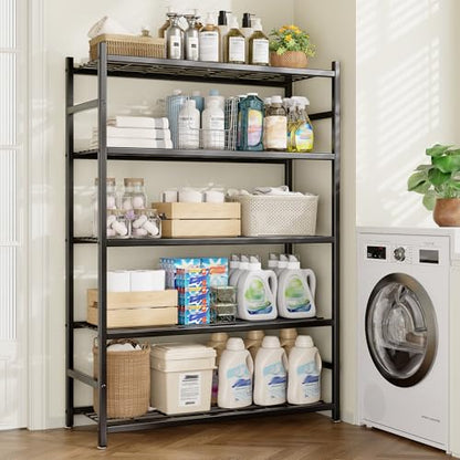 36.4" W Storage Shelves, 5-Tier Metal Shelving Unit with Leveling Feet, Shelf Organizer for Garage, Kitchen, Pantry and Closet Organization, 36.4" x 11.8" x 68.3", Black