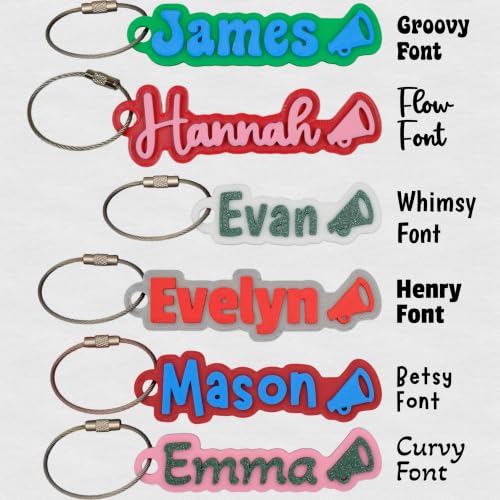 SuperFineDeesigns Bag and Water Bottle Name Tag with Cable – Custom Durable 3D Printed Name Tag Backpack & Sports Bottles - style: Cheerleading Megaphone
