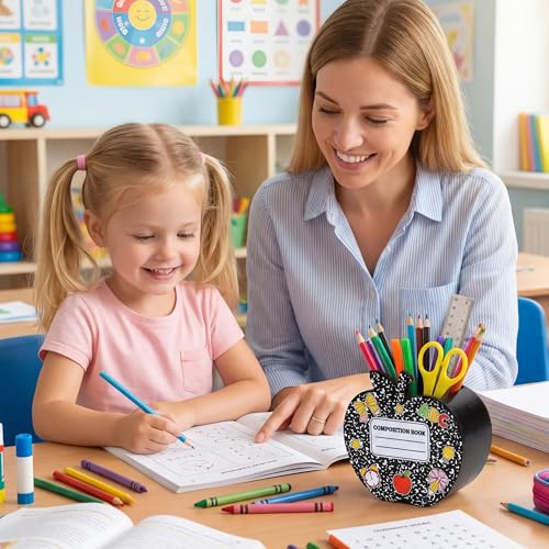 MALLMALL6 Wooden Pencil Holder - Back To School Pen Desk Organization, Black Wood Desk Caddy Case for Teacher Student, Desktop Storage Organizer for Classroom Office Home - style: Fruit