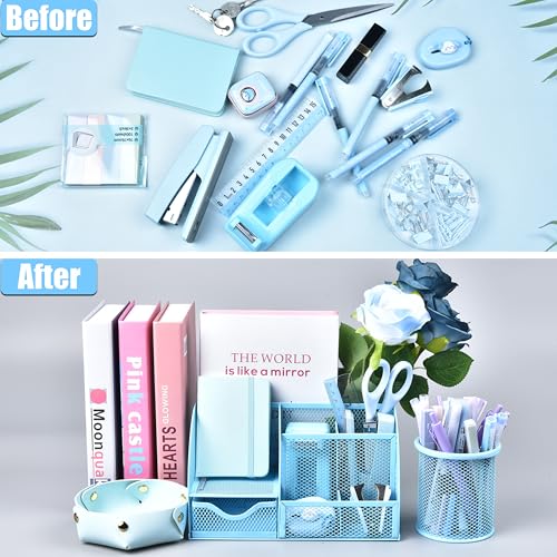 Blue Desk Accessories, 26Pcs Office Supplies and Desk Organizers, with Tape Dispenser, Stapler, Staple Remover, Ect, Gift Box Packaging - color: Blue