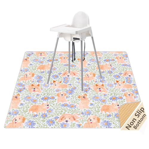 Splat Mat for Under High Chair/Arts/Crafts, Waterproof and Anti-Slip Splash Mat Floor Protector, Washable Highchair Floor Mat, 51 Inch Reusable Messy Mat and Baby Feeding Table Cloth - color: Daisy Garden