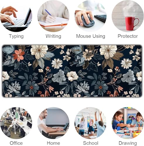 Dark Flower Large Mouse Pad,Gaming Keyboard Desk Pad,Extended Mouse Mat Non-Slip Rubber Base with Stitched Edges for Office Game Home XL 31.5"x11.8" - color: Dark Flower, size: 31.5L x 11.8W inches
