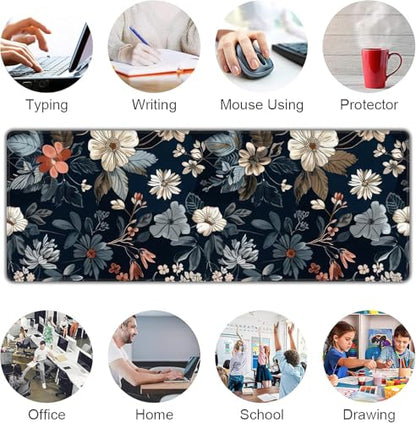 Dark Flower Large Mouse Pad,Gaming Keyboard Desk Pad,Extended Mouse Mat Non-Slip Rubber Base with Stitched Edges for Office Game Home XL 31.5"x11.8" - color: Dark Flower, size: 31.5L x 11.8W inches