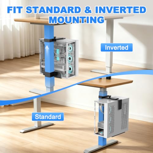 Under Desk PC Mount - No Drilling 50 lb Capacity, Fits 3 Fixed Square Desk Legs, CPU Holder Under Desk, Adjustable Clamp-on Desk Leg PC Mount for Standing Desk, with Non-Slip Pads, Black - color: Black, size: Fits 3 Sq. Leg Sizes