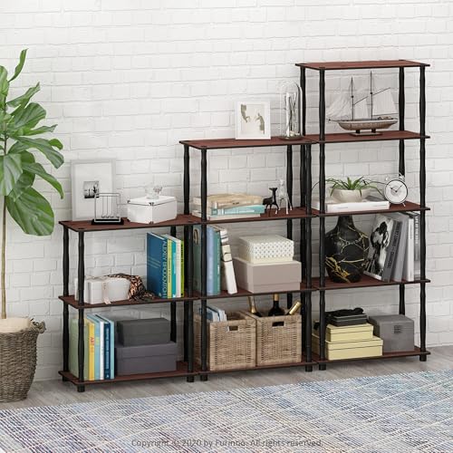 Furinno Turn-N-Tube 4-Tier Multipurpose Shelf Display Rack, Classic Tubes, Dark Cherry/Black - color: Dark Cherry/Black, size: 4-Tier Classic Tube