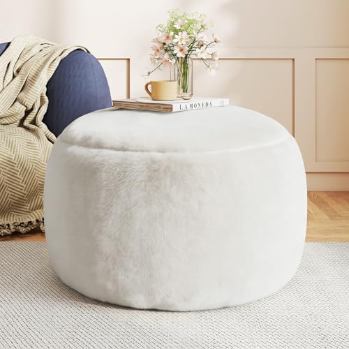 Gericco Round Pouf Ottoman Foot Rest, 29 X 18Inch Floor Poufs Footstool, A Round Modern Foam Filled Foot Stool for Living Room, Home, Nursery, Dorm (White, 29Inch) - color: White, size: 29.9"D x 29.9"W x 17.7"H