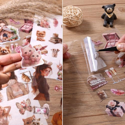 Scrapbooking Stickers 20 Sheets Pre-Cut 200 washi Stickers PET People Sticker Books for journaling Scrapbook Supplies Transparent Journal Sticker - color: Red