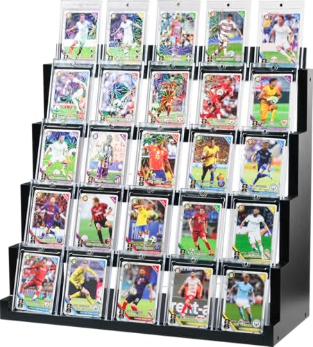 Card Display Stand ,5-Tier Wooden Trading Card Display Case for Graded Cards, Sports Card Display for PSA CGC SGC BGS Slabs