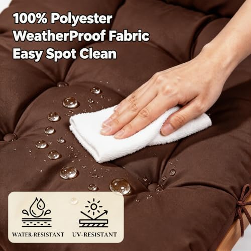 QILLOWAY Outdoor Rocking Chair Cushions Set of 2, 100% Polyester Waterproof Patio Rocking Chair Cushion, High Back Weatherproof Chair Pad for Adirondack & Outdoor Furniture, Coffee - color: Coffee