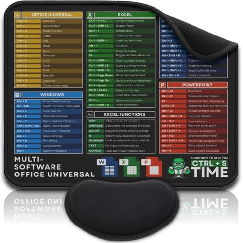 [Multi Software] Computer Shortcuts Mouse Pad for Excel/PowerPoint/Word - Wrist Rest Included. Small Mousepad, Cheat Sheet Common Office Commands, Functions Waterproof & Non-Slip Desk Pad [12” x 10”] - color: For Office Softwares