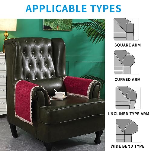 MINJIATEX Couch arm Covers,Non-Slip lace Sofa arm Covers Set of 2 Washable Sofa armrests Covers for Living Room Recliner Chair arm Cover Protectors for Leather Sofa armrest slipcover (GYDF-RED) - color: Gydf-red