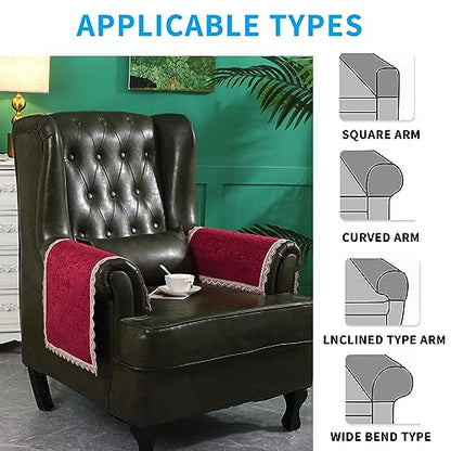 MINJIATEX Couch arm Covers,Non-Slip lace Sofa arm Covers Set of 2 Washable Sofa armrests Covers for Living Room Recliner Chair arm Cover Protectors for Leather Sofa armrest slipcover (GYDF-RED) - color: Gydf-red