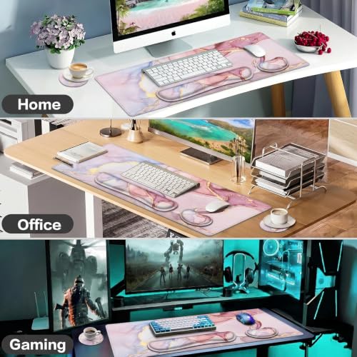 LATEEFAH Desk Mat, Mouse Pad with Wrist Rest, 4-in-1 Large Mouse Pads for Desk, Ergonomic Mouse Pad and Keyboard Wrist Rest Gaming Keyboard Mat for Office, Home - color: 4Pcs-Pink Marble