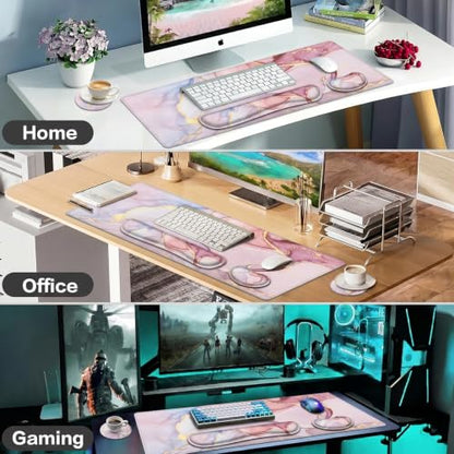 LATEEFAH Desk Mat, Mouse Pad with Wrist Rest, 4-in-1 Large Mouse Pads for Desk, Ergonomic Mouse Pad and Keyboard Wrist Rest Gaming Keyboard Mat for Office, Home - color: 4Pcs-Pink Marble