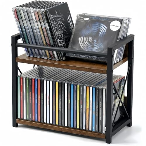 CroBlissful 2-tier CD Holder CD Storage Rack for Display Countertop Media Organizer with Display Top Shelf for Home Office Living Room Kitchen, Music Enthusiasts, Holds up to 57 Standard Cases