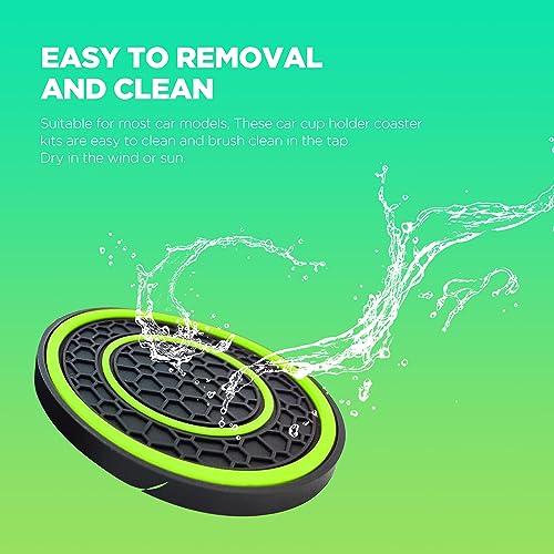 2 PCS Car Cup Holder Coaster,Car Coasters Cup Mats,2.75 Inch Universal Car Cup Coasters,Non-Slip Anti Dust Mats Cup Holder Insert Coaster, Suitable for Most Car Interior (Green) - color: Green