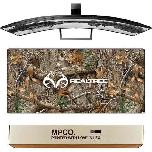 MPCO. Real Tree Large Gaming Desk Pad - 36" x 17" Aeroglyde Fabric Edge Green – With Logo Desk Mats - Non-slip, Washable, Smooth Glide for Precision Gaming & Work - color: Aeroglyde Edge Green – With Logo