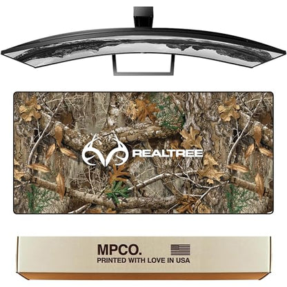MPCO. Real Tree Large Gaming Desk Pad - 36" x 17" Duraglyde Fabric Edge Green – with Logo Desk Mats - Non-Slip, Washable, Smooth Glide for Precision Gaming & Work - color: Duraglyde Edge Green – With Logo