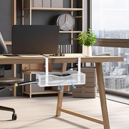 Extra Wide Under Desk Cable Management - 7inch No Drill Installation Cable Management Tray, Clamp/Screw Mount Desk Cable Management, Cable Management Tray for Office, Home((White, XL) - color: White