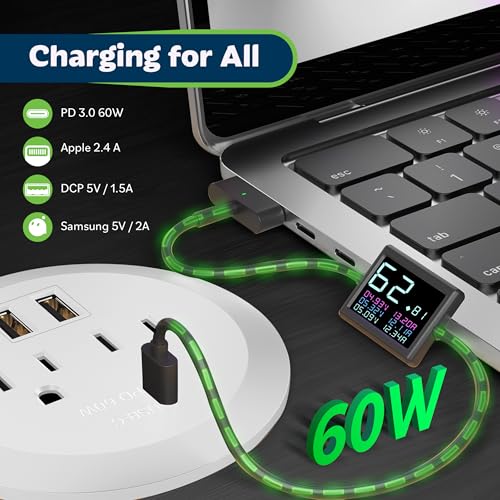 TOPGREENER Desktop Power Grommet With 65W PD Fast Charging USB C, GaN Desk for MacBook, 2 USB-A Ports and Duplex Receptacles, 3" Diameter, TTRP48APD60-W, White - color: White
