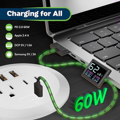 TOPGREENER Desktop Power Grommet With 65W PD Fast Charging USB C, GaN Desk for MacBook, 2 USB-A Ports and Duplex Receptacles, 3" Diameter, TTRP48APD60-W, White - color: White