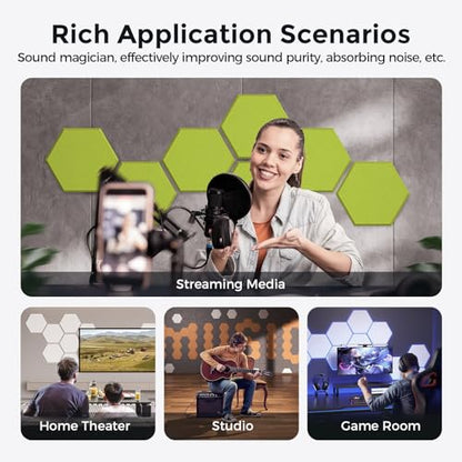 Self-Adhesive Acoustic Panels [390 lbs/yd³ Ultra-High Density], 2nd Generation Sound Absorbing Panel, Professional Level Sound Panel, Polyester Soundproof Foam [Medium Hexagon, Fruit Green] - color: Fruit Green, size: Medium Hexagon (12''x10''x0.4'')