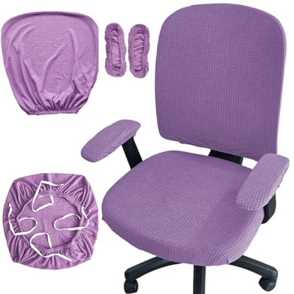 HAPPYDOG 4 Pcs Office Chair Covers Set Stretchable Protective Rotating Computer Chair Seat Covers with Armrest Covers (Purple) - color: Purple