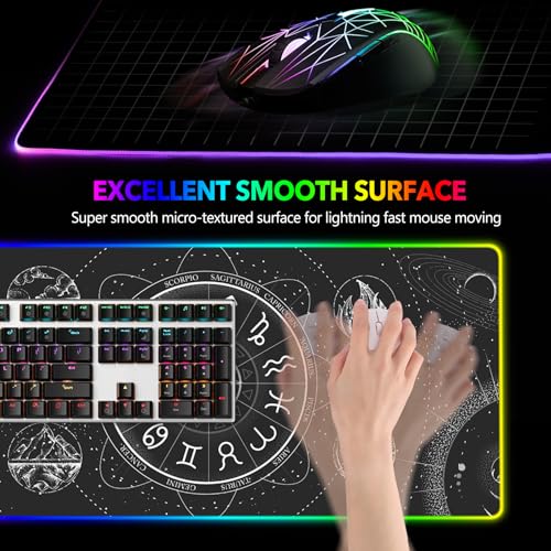 AIMSA RGB LED Gaming Mouse Pad, 14 Modes Glow Pad, Extra Large Gaming Mousepad, 35.4 x 15.8 inch Extended Big Waterproof Keyboard Mouse Pad Mat, Black Cosmic Constellation Magic - color: Black Cosmic Constellation Magic