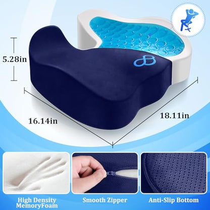 CushyOasis Seat Cushion, Gel Chair Cushions, Office Chair Cushions, Anti-Slip Bottom & Removable Cover Tailbone Pain Relief Cushion, Memory Foam Seat Cushion, 5.28 in Thick (Blue) - color: Blue, size: X-Large