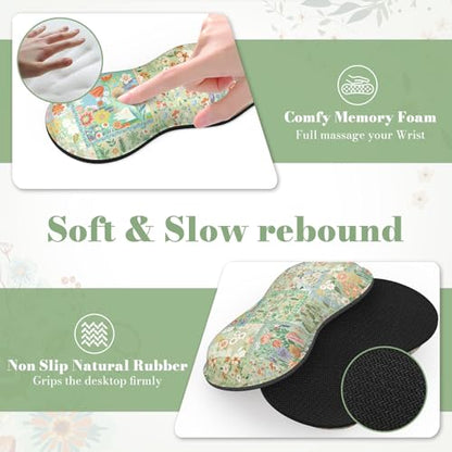 iLeadon Mouse Pad and Keyboard Wrist Rest, Large Computer Desk Mat, Mouse Pad Set with Wrist Pad for Keyboard, Cute Green Desk Pad Mat with Non Slip Base Office Home(Floral) - color: Green