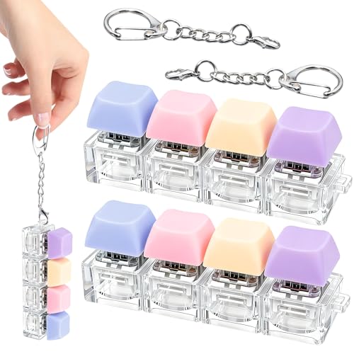 2 PCS 4-in-1 Keyboard Fidget Toy Keychain, Finger Clicky Button Toy Stress Relief Keychain with Swappable Keycaps, Mini Mechanical Key Fidget for Office Desk Focus Gifts (Purple Blue) - color: Purple Blue