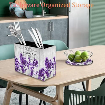 Pen Holder and Anti-Slip Mouse Pad Combination, Makeup Brush Storage Box, Tableware Storage Box, Suitable for Office and Home - Lavender Psalm 46:5 - color: Lavender Psalm 46:5