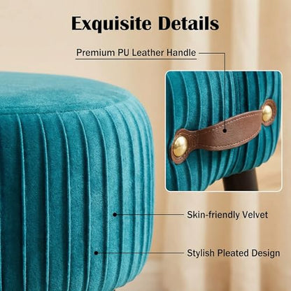 Foot Stools Small, Ottomon with Handle, Velvet Footrest Ottoman | Curved Foot Stool with Padded Seat Wooden Legs, Portable Foot Rest for Living Room, Bedroom, Entryway, (Peacock Blue) - color: Peacock Blue