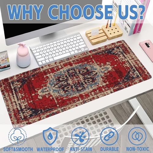 Desk Mat,Boho Carpet Style Large Gaming Mouse Pad XL,Boho Rug Desk Pad,Extended Big Computer Keyboard Mouse Pad with Non-Slip Base and Stitched Edges 31.5"x11.8" - color: Boho Carpet Style-2, size: XL-31.5"x11.8"