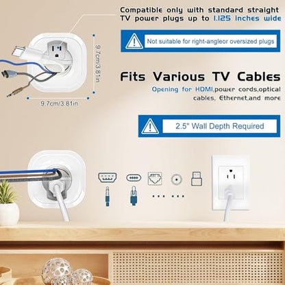 in Wall Cable Management kit Recessed TV Outlet W/Hole Saw & Drill Template Power & Low Voltage Wire Safe tv Cable Hider wall kit for Wall Mounted TV Home Theater