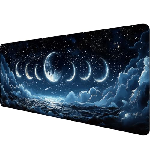 Moon Desk Mat Gaming Mouse Pad 31.5 x 11.8 Inch Moon Phases Clouds Stars Fantasy Night XL Mouse Pad Large Mousepad Extended Laptop Keyboard Mat Gaming Desk Pad Mouse Mat - color: Moon, size: 11.8W x 31.5L inches