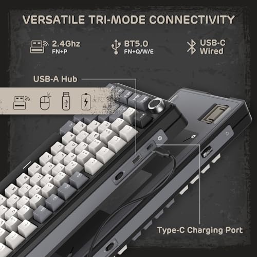 RK ROYAL KLUDGE L75 Gasket Mount Mechanical Keyboard w/Knob/Macro Keys & Touchable Nameplate, Tri-Mode 75% TKL Wireless Keyboard BT/2.4G/USB-C, Hot Swappable, Pro Software, Massive 8000mAh Battery - color: Knight Black, size: Tactile Beige Switch