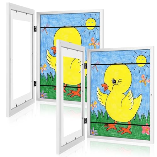 [2-Pack] Kids Art Frames, 10x12.5 Front Opening Kids Artwork Frames Changeable, White Artwork Display Storage Frame for Wall, Holds 50 Pcs, for 3D Picture, Crafts, Children Drawing, Hanging Art, - color: White, size: 10x12.5"