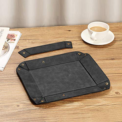 SITHON Valet Tray Desktop Storage Organizer, Removable 2 Compartments Catchall Tray Bedside Vanity Nightstand Caddy Holder Desk Storage Plate, Graduation, Black - color: Black