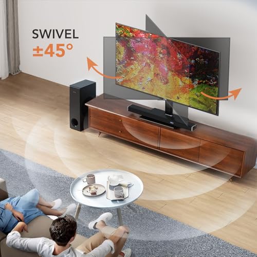 Universal Swivel TV/Table Top TV Stand for 19 to 43 inch TVs with 90 Degree Swivel, 4 Level Height Adjustable, Heavy Duty Tempered Glass Base, Holds up to 99LBS HT02B-001 - size: 13 x 9 x 19.5 inches (For 19"-43" TVs)