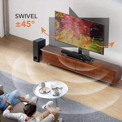 Universal Swivel TV/Table Top TV Stand for 19 to 43 inch TVs with 90 Degree Swivel, 4 Level Height Adjustable, Heavy Duty Tempered Glass Base, Holds up to 99LBS HT02B-001 - size: 13 x 9 x 19.5 inches (For 19"-43" TVs)
