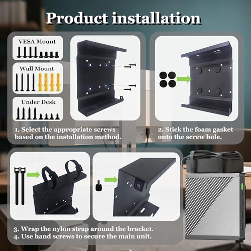 Mini PC Mount for Dell OptiPlex Mini PCs (3000/5000/7000 MFF and More), Under Desk | Wall-Mount | VESA, Protect Host Devices, with Adapter-Fixed Nylon Clips, Keep Desktop Tidy, Black