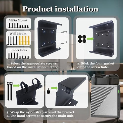 Mini PC Mount for Dell OptiPlex Mini PCs (3000/5000/7000 MFF and More), Under Desk | Wall-Mount | VESA, Protect Host Devices, with Adapter-Fixed Nylon Clips, Keep Desktop Tidy, Black