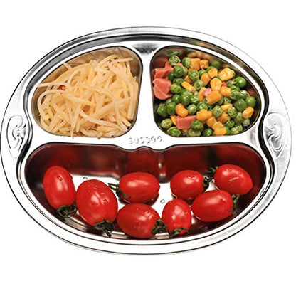 Set of 2 Stainless Steel Divided Platter Dinner Tray 3 Sections Dinner Plates - 304 Stainless steel metal plate for Campers, and for Portion Control - size: H3C (3 Sections)