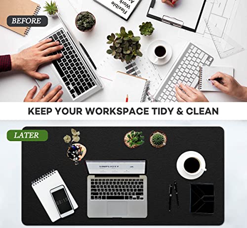 PVC Leather Desk Pad Blotter Ultra Thin Large Mouse Pad Waterproof Laptop Writing Mat Non-Slip Desk Cover Protector (Black, 16" x 32") - color: Black, size: 16x32 inch