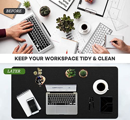 PVC Leather Desk Pad Blotter Ultra Thin Large Mouse Pad Waterproof Laptop Writing Mat Non-Slip Desk Cover Protector (Black, 16" x 32") - color: Black, size: 16x32 inch