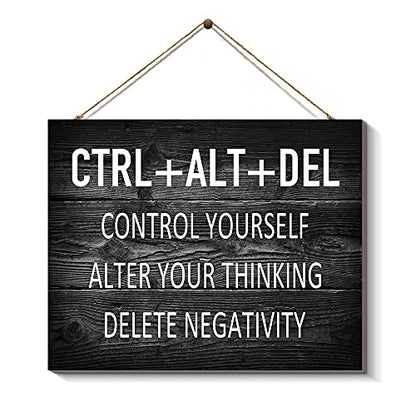 Artinme Inspirational Wall Decor for Office, CTRL+ALT+DEL Wood Signs Plaque, Black and White Artwork Office Wall Decoration & Home Wall Decor, 8 x 10 Inch